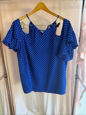 41 Hawthorn Royal Blue White Polka Dot Cold-Shoulder Blouse